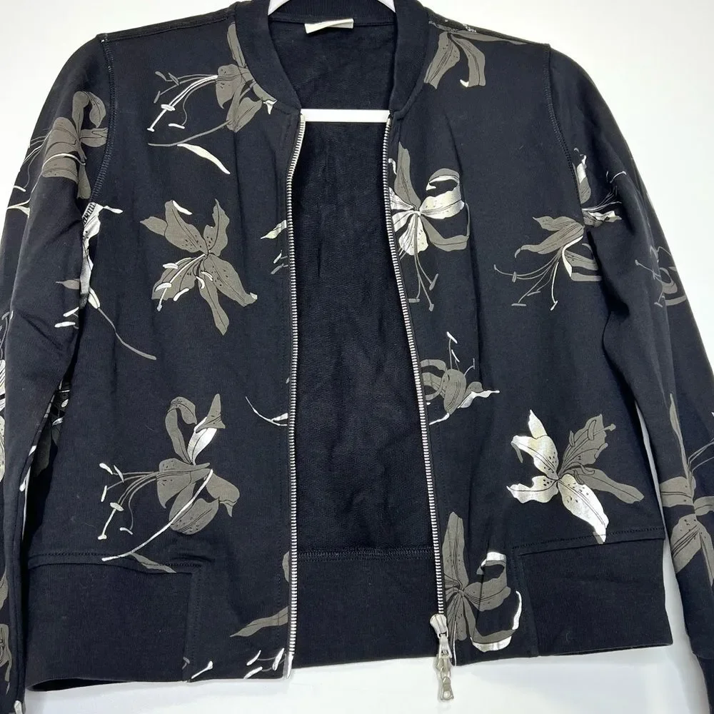 Dries Van Noten Floral Print Bomber Style Cotton Jacket Black XS